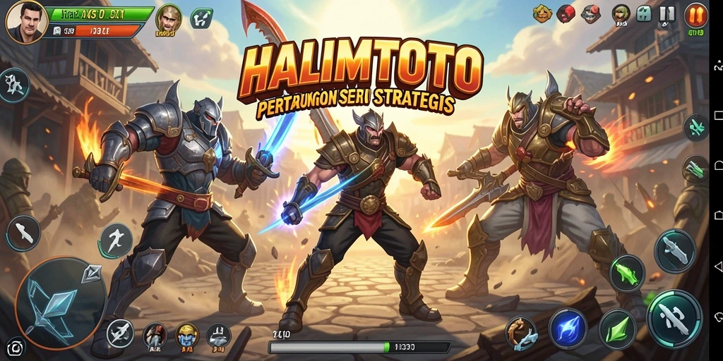 Tampilan aksi pertarungan seru di HALIMTOTO dengan karakter-karakter unik.
