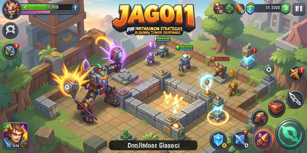 Tampilan gameplay seru dari JAGO11 di dunia Tower Defense.