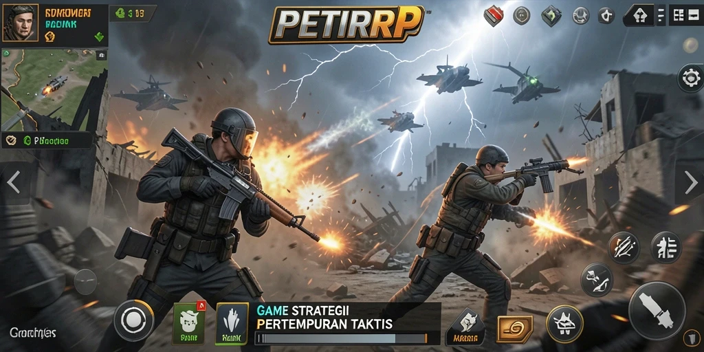 Tangkapan layar gameplay <strong>PETIRRP</strong> menunjukkan aksi pertempuran yang mendebarkan.