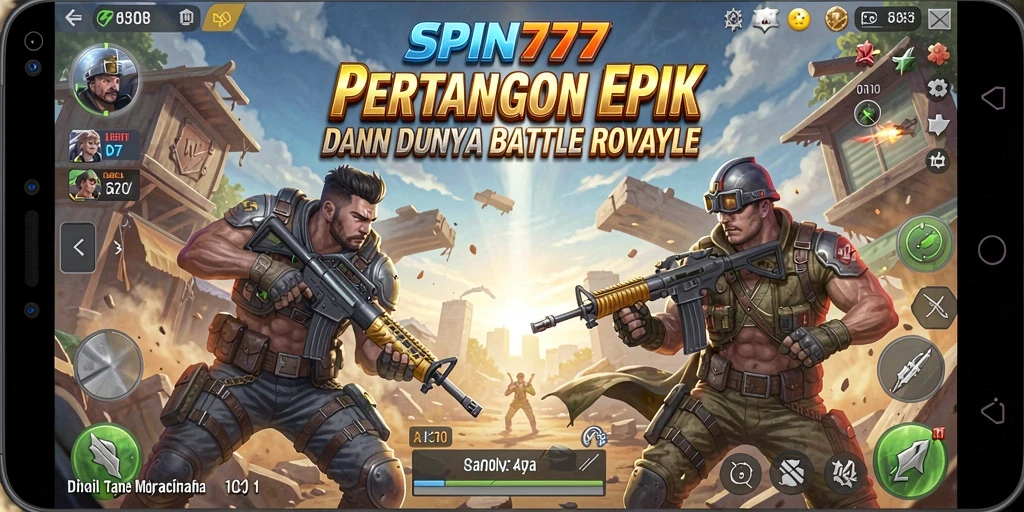 Screenshot gameplay SPIN777 menampilkan aksi Battle Royale yang mendebarkan.