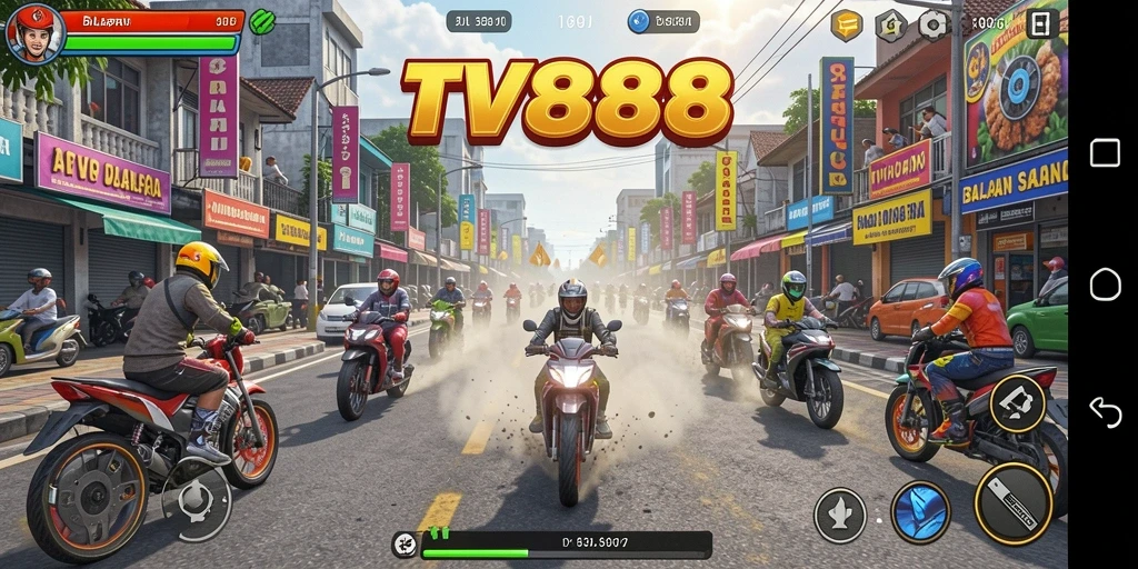 Tampilan gameplay seru TV888 saat balapan di jalan yang menantang.